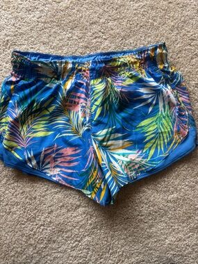 Tropical Print Blue Athletic Shorts M